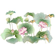 ARRICRAFT 2 Sheets/Set Lotus Pattern PVC Wall Sticker Green Plants Vinyl Wall Decal Colorful PVC Wall Art Chinese Ink Painting Theme Wall Decals for Living Room Bedroom Dinging Room Decor 15"x27"