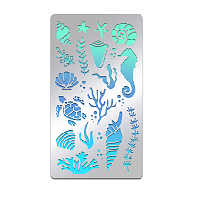 BENECREAT Sea Animal Stencils 17.5x10cm Ocean Creatures Painting Template Turtle Coral Conch Stainless Steel Drawing Stencils for Craft, Bullet Journal Scrapbooking