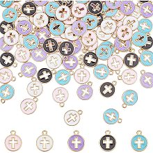 NBEADS 100 Pcs Enamel Cross Charms, Mini Crosses Pendants, Light Gold Plated Dangle Charm for Bracelet Necklace Jewelry Making, 5 Colors