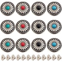 GORGECRAFT 1Box 12PCS 30mm Screw Back Buttons Round Vintage Engraving Sun Flower Faux Turquoise Conchos Flower Buds Daisy Decorative Buckles Replacement Castings Buttons for DIY Leather Craft Fabrics