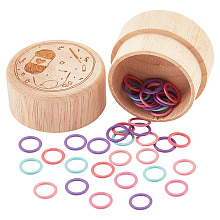 NBEADS 60 Pcs Alloy Round Shape Knitting Stitch, 12.5mm Ring Stitch Markers Crochet Stitch Marker Charms Colored Locking Stitch with Wooden Storage Box DIY Craft Kit for Sewing Knitting