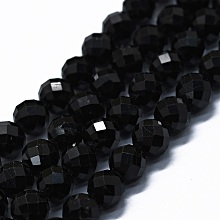 Natural Black Tourmaline Beads Strands, Faceted, Round, 6mm, Hole: 0.8mm, about 62~67pcs/strand, 15.16~15.55 inch(38.5~39.5cm)