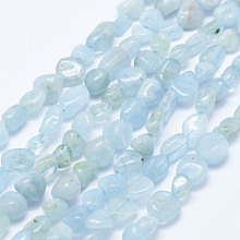 Honeyhandy Natural Aquamarine Beads Strands, Nuggets, 5~11x4~8mm, Hole: 1mm, 15.3 inch~15.7 inch(39~40cm)