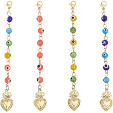 CHGCRAFT 4Pcs Lampwork Beaded Evil Eye Pendant Decorations with Lobster Clasp Charms for Keychain Purse Backpack Ornament, Mixed Color