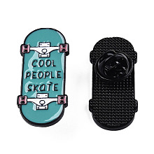 Honeyhandy Skateboard with Word Cool People Skate Enamel Pin, Electrophoresis Black Plated Alloy Badge for Backpack Clothes, Nickel Free & Lead Free, Dark Turquoise, 32x14.5mm, Pin: 1.2mm