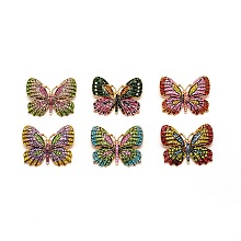 Honeyhandy 6Pcs 6 Color Exquisite Butterfly Alloy Rhinestone Brooches Set for Backpack Clothes, Golden, Mixed Color, 37x46.5x4.5mm, 1pc/color