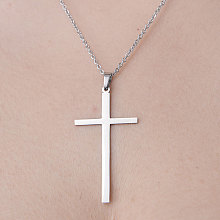 Honeyhandy Non-Tarnish 201 Stainless Steel Cross Pendant Necklace, Stainless Steel Color, 17.72 inch(45cm)