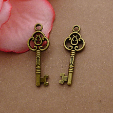 Honeyhandy Tibetan Style Alloy Pendants, Skeleton Key, Antique Bronze, 29x10mm