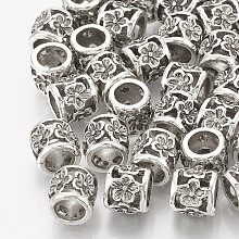 Honeyhandy Tibetan Style Alloy Beads, Large Hole Beads, Column with Flower, Antique Silver, 10x9mm, Hole: 6mm