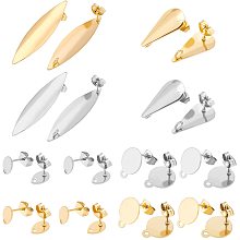 DICOSMETIC 32Pcs 4 Styles 2 Colors Stainless Steel Stud Earring Findings Flat Round Earring Post Findings Hypoallergenic Earring and Earring Accessories for Jewelry Making Findings