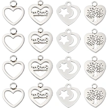 DICOSMETIC 16Pcs 4 Style Stainless Steel Heart with Tree of Life Charm Heart with Word Mama Charm Heart with Hollow Star and Moon Pendant for DIY Jewelry Making