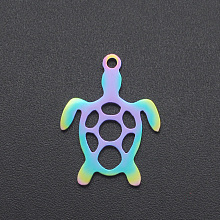 Honeyhandy Ion Plating(IP) 201 Stainless Steel Pendants, Sea Turtle, Laser Cut, Rainbow Color, 19x14x1mm, Hole: 1.2mm