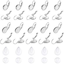 UNICRAFTALE 40 Sets 2 Sizes 304 Stainless Steel Leverback Earring Findings with Flat Round and Teardrop Blank Earring Cabochons Bezel Tray Earring Components for Earrings Dangle Jewelry Making