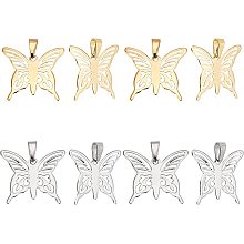 UNICRAFTALE 8pcs 2 Colors Butterfly Pendants 304 Stainless Steel Charms Metal Hypoallergenic Pendants for DIY Jewelry Making