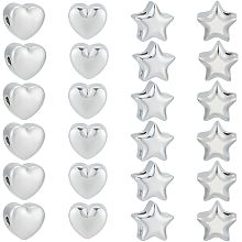 UNICRAFTALE 24Pcs 2 Style Spacer Beads Kit 1.5mm 304 Stainless Steel Cute Beads Metal Star Beads Heart Spacer Beads Small Hole Heart Beads for Bracelets Necklace Jewelry Making