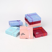 Honeyhandy Cardboard Bracelet Boxes with Flower, Sponge and Fabric inside, Square, Mixed-Color, about 9cm long, 9cm wide, 2cm thick