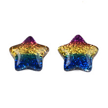 Honeyhandy Rainbow Resin Cabochons, with Glitter Powder, Star, Colorful, 16x16x5mm