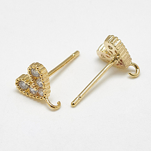 Honeyhandy Brass Ear Studs, with Cubic Zirconia and Loop, Heart, Clear, Real 18K Gold Plated, 8x7.5mm, Hole: 1mm, Pin: 1mm