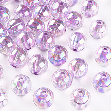 Honeyhandy Transparent Acrylic Beads, AB Color Plated, Round, Lilac, 12x11mm, Hole: 2.5mm