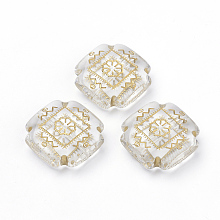 Honeyhandy Plating Transparent Acrylic Beads, Golden Metal Enlaced, Square, Clear, 22x22x8mm, Hole: 2mm