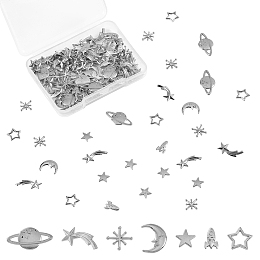 Olycraft Zinc Alloy Links, Open Back Bezel, For DIY UV Resin, Epoxy Resin, Pressed Flower Jewelry, Star, Asterism, Rocket, Moon, Platinum,  112pcs/box