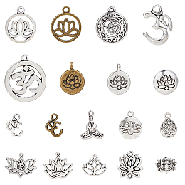 SUNNYCLUE Tibetan Style Alloy Yoga Theme Pendants, Mix Shapes, Mixed Color, 54pcs/set