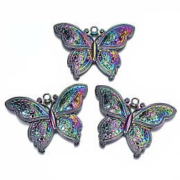 Honeyhandy Alloy Big Pendants, Cadmium Free & Lead Free, Butterfly, Rainbow Color, 53.5x71x8mm, Hole: 4mm