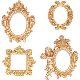 FINGERINSPIRE 4 Pcs Vintage Resin Picture Frame (4 Different Style & Sizes), Resin Gold Flower Oval Square Frame Without Glass, Tabletop Jewelry Display Frame for Photography Home Christmas Decor