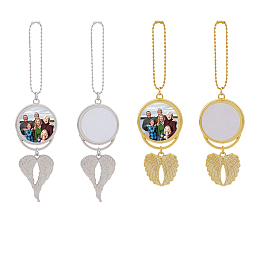 SUPERFINDINGS 4 Sets 2 Colors Angel Wing Sublimation Trays Pendants Set Alloy Blank Hot Transfer Printing Tray Bezel Pendant Decorations Platinum Golden Car Hanging Charms for Keyrings Making