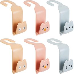 OLYCRAFT 6Pcs Cat Car Hook Hanger Cartoon Hanger Vehicle Storage Hook Car Hangers Organizer Vehicle Back Seat Headrest for Purses Grocery Bag Keys Handbag Decorations Organizer 3 Colors