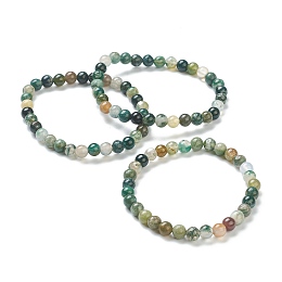 Honeyhandy Natural Indian Agate Beaded Stretch Bracelets, Round, Beads: 6~6.5mm, Inner Diameter: 2-1/4 inch(5.55cm)