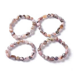 Honeyhandy Natural Pink Opal Bead Stretch Bracelets, Tumbled Stone, Nuggets, Inner Diameter: 2~2-1/4 inch(5.2~5.6cm)