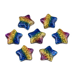 Honeyhandy Rainbow Resin Cabochons, with Glitter Powder, Star, Colorful, 16x16x5mm