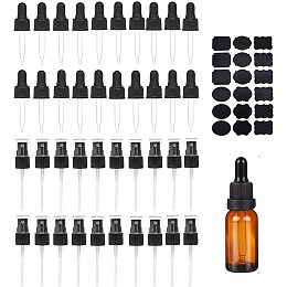 BENECREAT 20PCS 15ml Glass Eye Droppers, 20PCS Plastic Pumps, and 4PCS Sticker Labels for 15ml Essential Oil Bottles