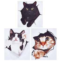 GORGECRAFT 3 Sheets 3D Cat Car Stickers Wall Stickers Cats Self Adhesive Cartoon Animals Wall Car Bumper Decal Removable Vinyl Film Wallpaper Murals Window Art Stickers for Bedroom Fridge Car Wall