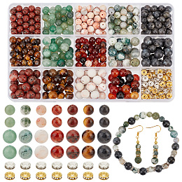 PandaHall Elite DIY Beads Jewelry Making Finding Kit, Including Natural Mixed Gemstone Round & Iron Rhinestone Spacer Beads, 520Pcs/box