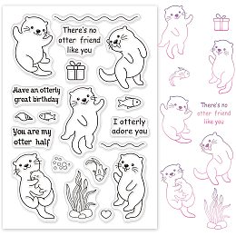 GLOBLELAND Otters Silicone Clear Stamps with Fish and Grass Pattern for Christmas Birthday Thanksgiving Cards Making DIY Scrapbooking Photo Album Decoration Paper Craft,6.3x4.3 Inches