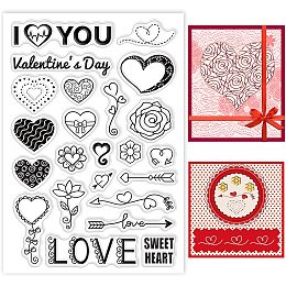 BENECREAT Valentine's Day Theme Clear Stamps, 23 Patterns Heart Love Flower Transparent Silicone Stamps for Card Making Decor, DIY Scrapbooking Album, 4.3x6.3 inch