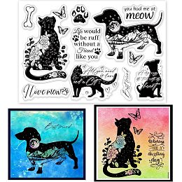 GLOBLELAND Dogs Cat Silhouette Clear Stamps for DIY Scrapbooking Flowers Landscape Silhouette Silicone Clear Stamp Seals for Cards Making Photo Album Journal Home Decoration