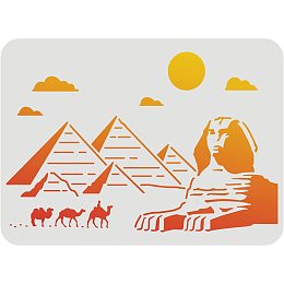 FINGERINSPIRE Egyptian Pyramids Stencils 11.7x8.3 inch Plastic Camel Sphinx Drawing Painting Stencils Cloud Sun Pattern Wall Stencils Reusable Stencils for Painting on Wood, Floor, Wall and Tile