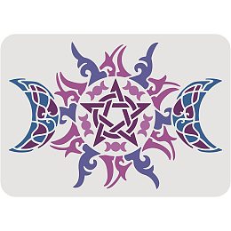 BENECREAT Triple Moon Plastic Painting Stencils, 11.7x8.3" Stars Pentagram Goddess Symbol Reusable Drawing Template for Art Painting Scrabooking DIY Decor Floor Furniture