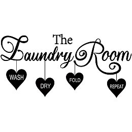 Arricraft The Laundry Room Wall Sticker Wash Dry Fold Repeat Words Vinyl Wall Art Decal for Home Washing Machine Dryer Laundry Room Wall Decor Black 23.2x11.2in