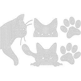 SUPERDANT White Cat Iron on Rhinestone Heat Transfer Animal Crystal Paw Prints Decor Clear Bling Patch Clothing Repair Hot Fix Applique for T-Shirts Vest Shoes Hat Jacket Clothing DIY Accessories