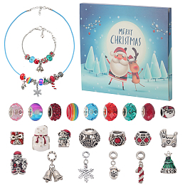 Christmas Theme DIY European Bracelet Necklaces Making Kit, Including Acrylic & Alloy & Enamel European Beads & Dangle Charm, Bracelet Making, Necklace Making, Mixed Color, 24Pcs/box