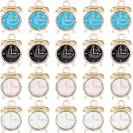 SUNNYCLUE 1 Box 40Pcs Clock Charms Bulk Enamel Alarm Clock Charm Mini Lifelike Miniature Time Clock Charms Black White Alloy Charm for Jewelry Making Charms DIY Necklace Earrings Bracelets Supplies