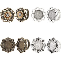 SUNNYCLUE 16Pcs 4 Style Finger Ring Blank Adjustable Blank Rings Base Vintage Flower Ring Flat Base Cabochon Ring Settings Antique Silver Bronze Adult Women DIY Craft