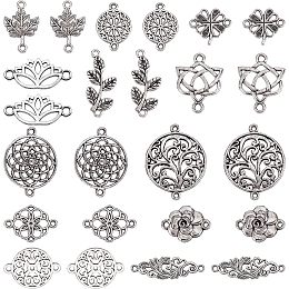 SUNNYCLUE 1 Box 72Pcs 12 Styles Flower Connector Charms Flat Round Link Connectors Autumn Tibetan Style Charms Leaf Connectors for Jewelry Making Charms DIY Earring Necklace Bracelet Crafts Supplies