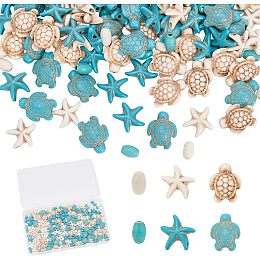 Arricraft about 218 Pcs Ocean Sea Theme Turquoise Beads, 3 Styles 2 Colors Assorted Turtle & Starfish & Oval Beads Dyed Sea Ocean Animal Stone Strand Beads Charms for Earrings Necklace Making