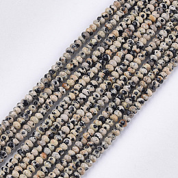 Honeyhandy Natural Dalmatian Jasper Beads Strands, Faceted, Rondelle, 3.5~4x2.5~3mm, Hole: 1mm, about 120~122pcs/strand, 14.7~15.1 inch