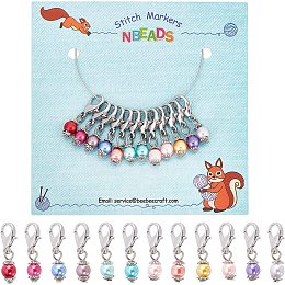 NBEADS 12 Pcs Glass Pearl Stitch Markers, Alloy Enamel Crochet Stitch Marker Charms Locking Stitch Marker for Knitting Weaving Sewing Accessories Quilting Jewelry Making